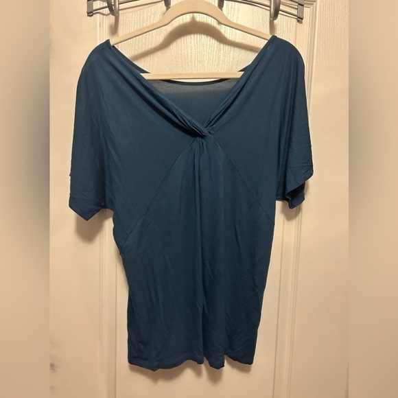 Loft Twist Back Tee women’s L teal blue classic staple wardrobe teacher V-neck - Picture 2 of 13